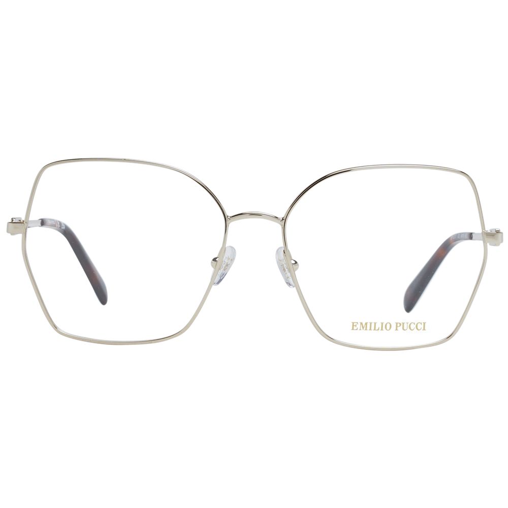 Emilio Pucci Gold Women Glasses Frame full-rim metal butterfly style with demo plastic lenses, size 56-16-140, includes branded case.