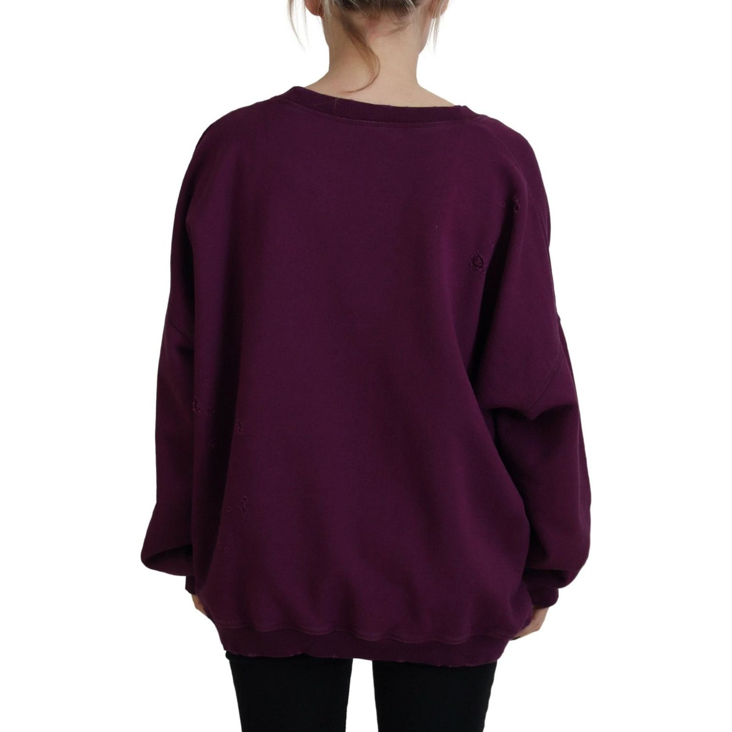 Dsquared² Purple Cotton Distressed Printed Long Sleeve Sweater TSH83438-38