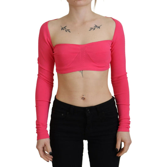 Dsquared² Pink Viscose Knit Square Neck Long Sleeves Top TSH83419-38