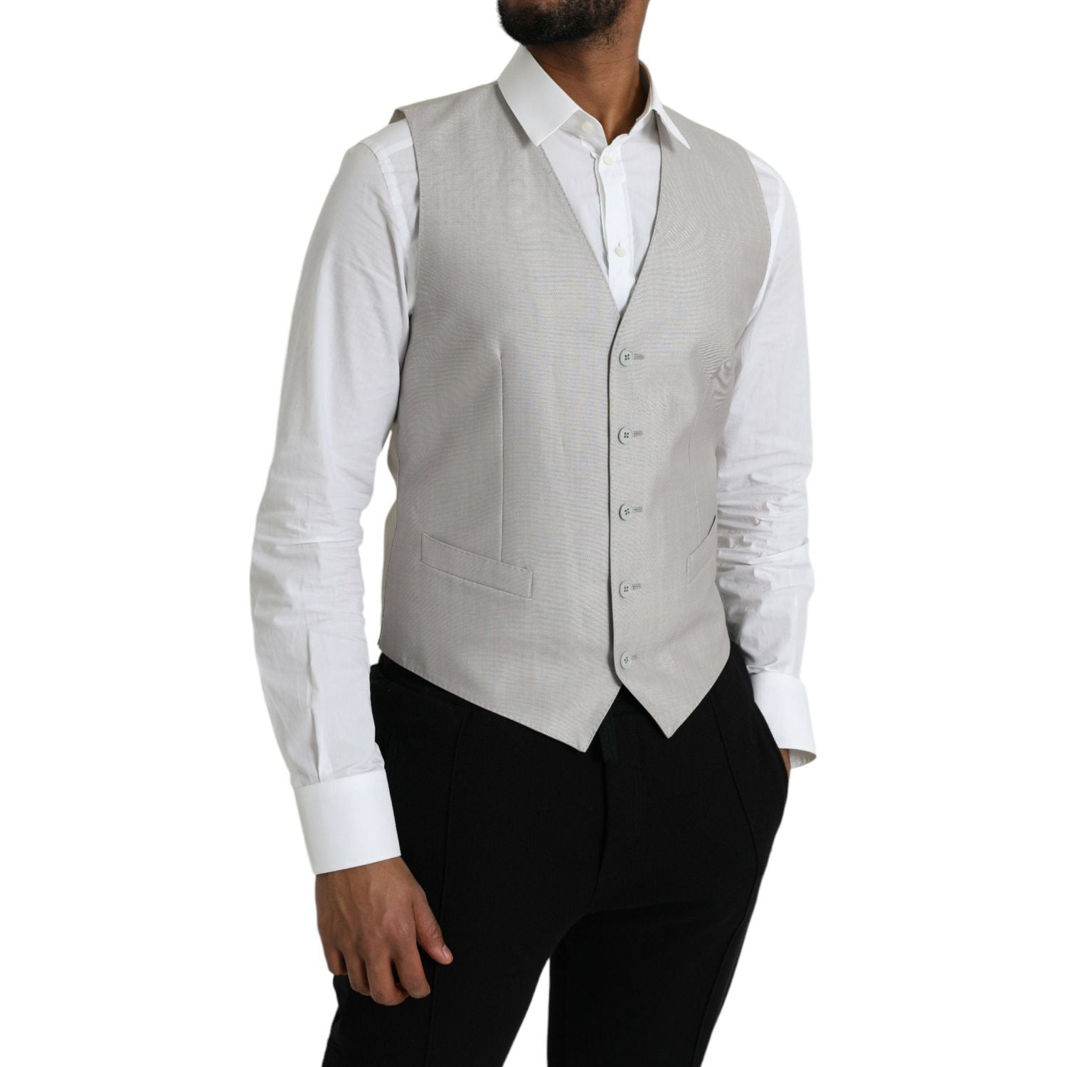 Dolce & Gabbana Light Gray Wool Formal Dress Waistcoat Vest