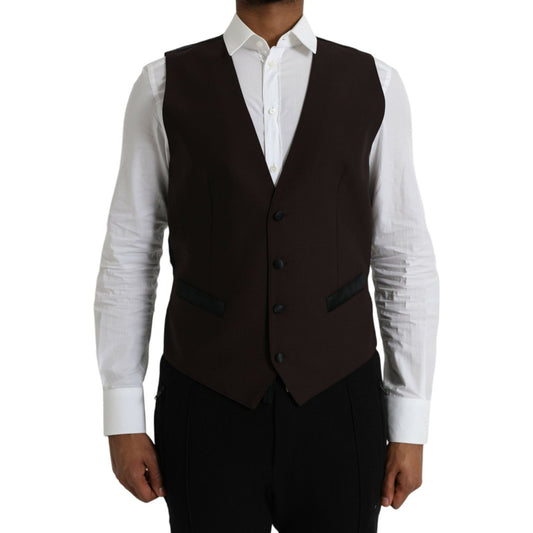 Dolce & Gabbana Brown Wool Waistcoat Dress Formal Vest TSH851990-52