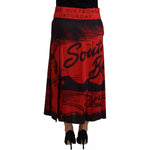 Dsquared² Red Printed High Waist A-line Pleated Midi Skirt SKI1895