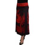 Dsquared² Red Printed High Waist A-line Pleated Midi Skirt SKI1895