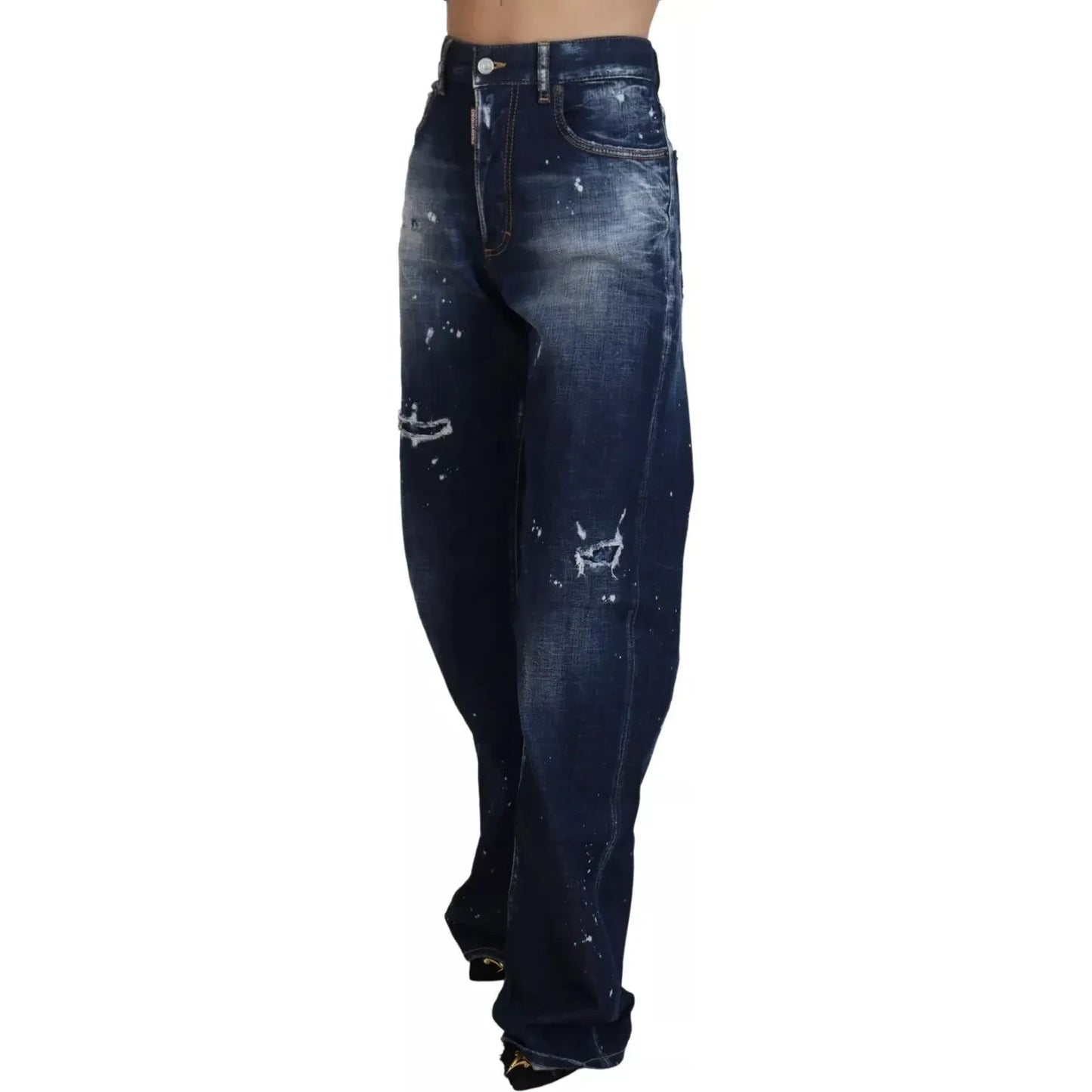 Dsquared² Blue High Waist Tattered Denim Jeans San Diego PAN74510