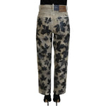 Dsquared² Beige Leaves Cotton High Waist Denim Jeans Boston PAN74517