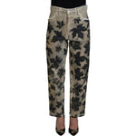 Dsquared² Beige Leaves Cotton High Waist Denim Jeans Boston PAN74517