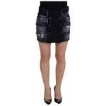 Dsquared² Black Distressed Mid Waist A-line Denim Mini Skirt SKI1878-38
