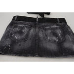 Dsquared² Black Distressed Mid Waist A-line Denim Mini Skirt SKI1878-38