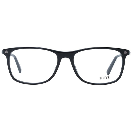 Tod's Black Men Glasses Frame, black plastic full-rim rectangle style with demo lenses, includes branded case, size 56-17-145.