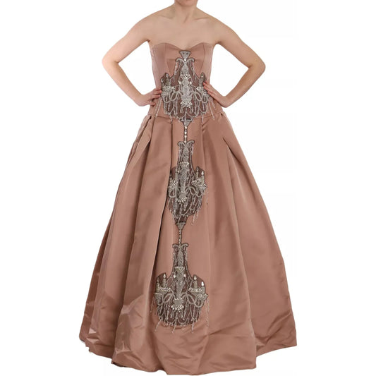 Dolce & Gabbana Crystal Pink Silk Chandelier Ball Gown Dress DR1667