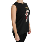 Dolce & Gabbana Black Silk DG Family Crystal Sleeveless Top TSH4291-40