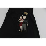Dolce & Gabbana Black Silk DG Family Crystal Sleeveless Top TSH4291-40