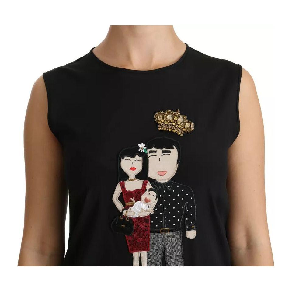 Dolce & Gabbana Black Silk DG Family Crystal Sleeveless Top TSH4291-40