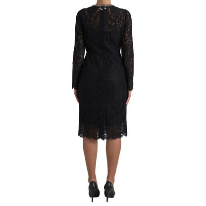 Dolce & Gabbana Black Nylon Lace Embellished Sheath Dress
