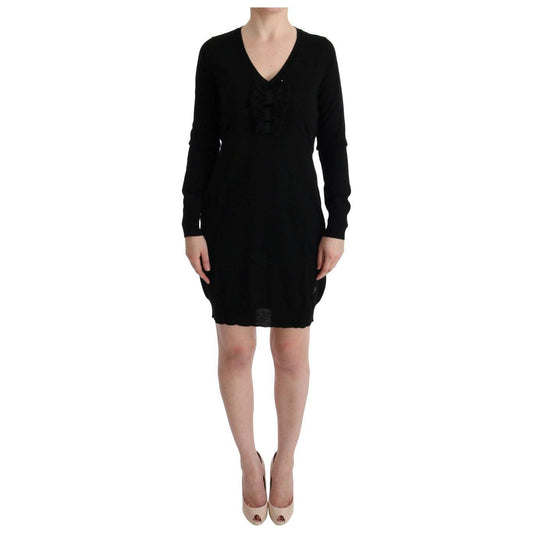 MARGHI LO' Black Wool Long Sleeve Shift Dress TUI10026-2