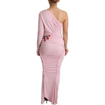 Dolce & Gabbana Pink Flower Embellished One Shoulder Dress DR28039