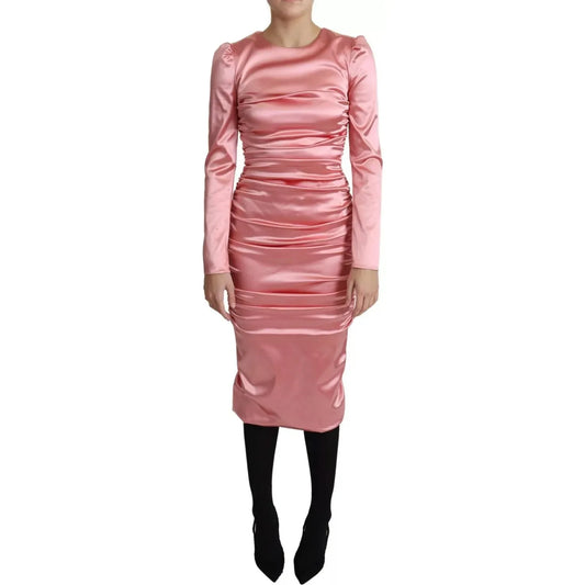Dolce & Gabbana Pink Long Sleeves Bodycon Sheath Midi Dress DR2695-42