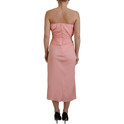 Dolce & Gabbana Pink Silk Stretch Strapless Sheath Midi Dress