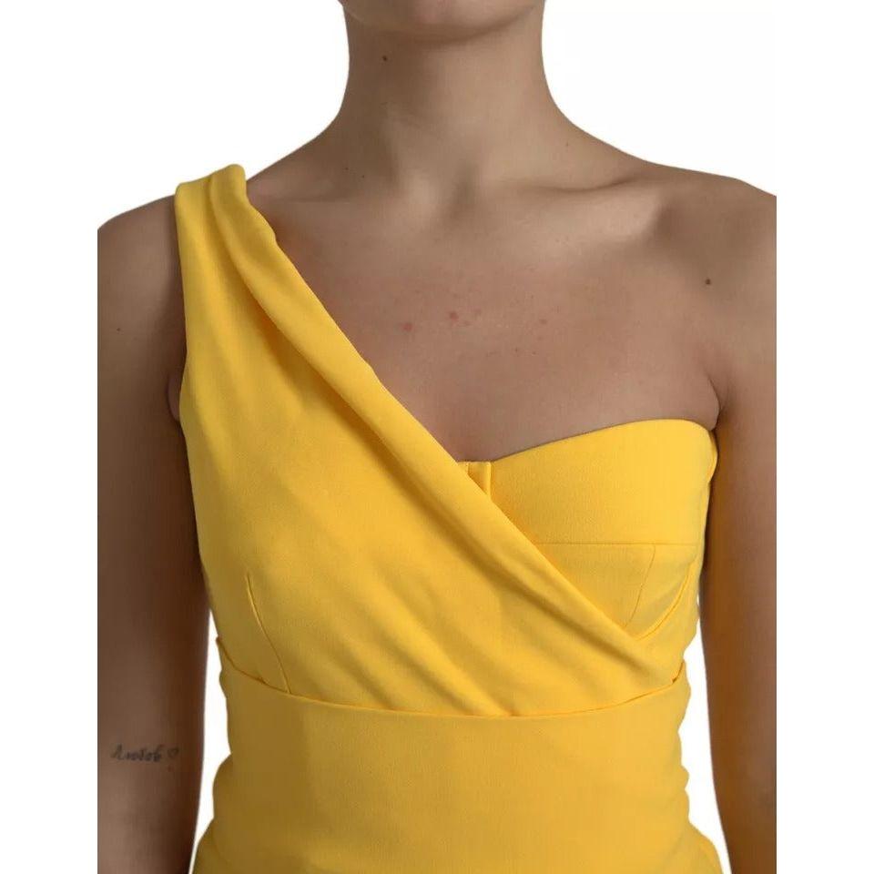 Dolce & Gabbana Yellow One Shoulder Side Slit Midi Dress