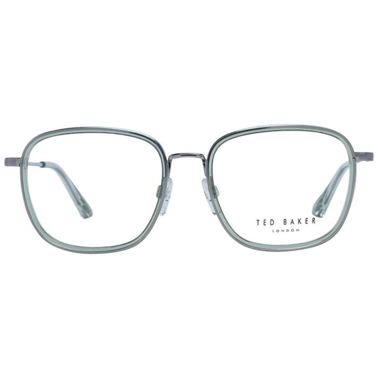 Ted Baker Green Men Glasses Frame, metal full-rim, square style with demo lenses, size 51-17-140, includes branded case.