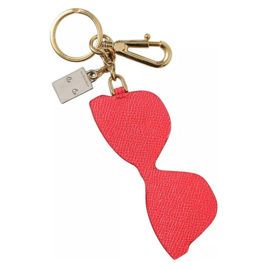 Dolce & Gabbana Red Leather Crystal Sunglasses Gold Metal Keyring Keychain SMY101329
