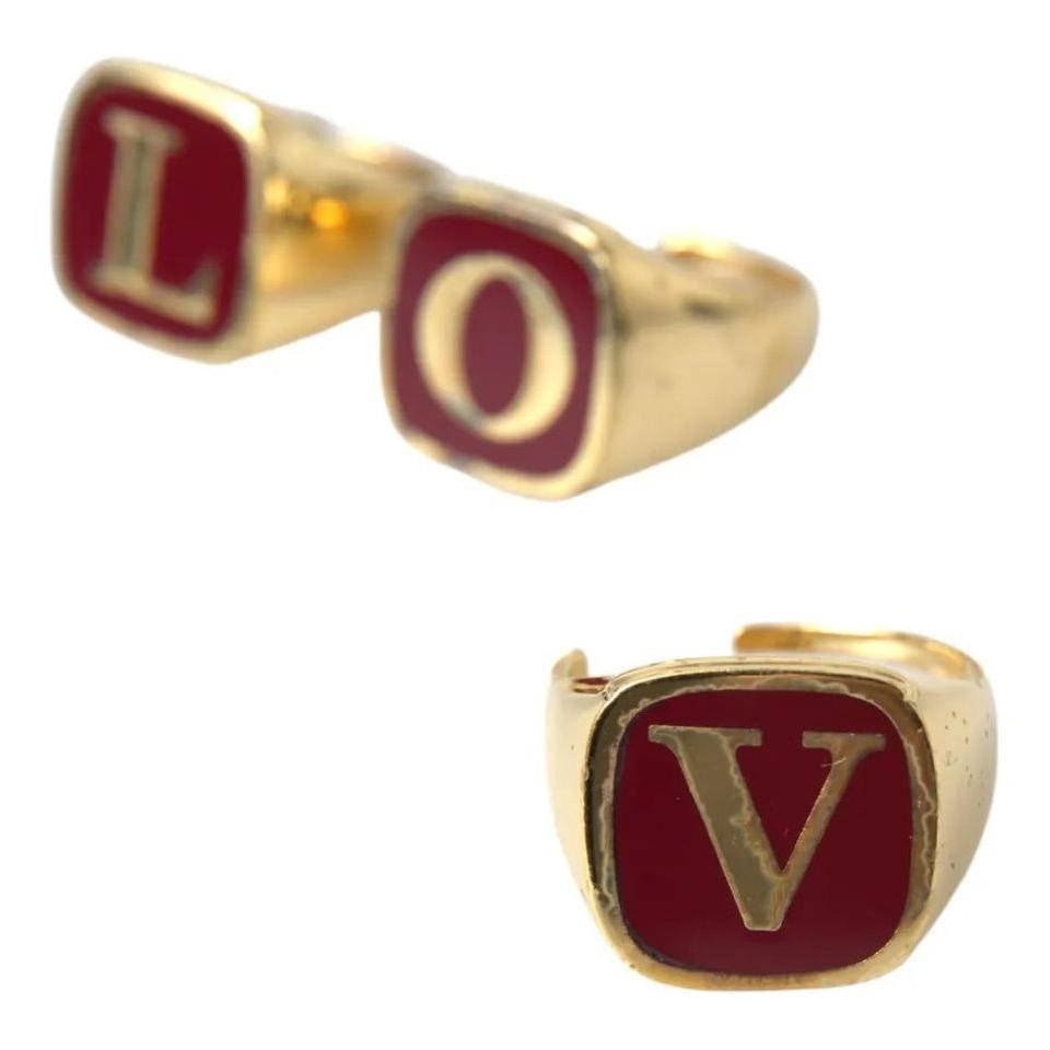 Dolce & Gabbana Gold Brass LOVE Enamel Set of 3 Ring
