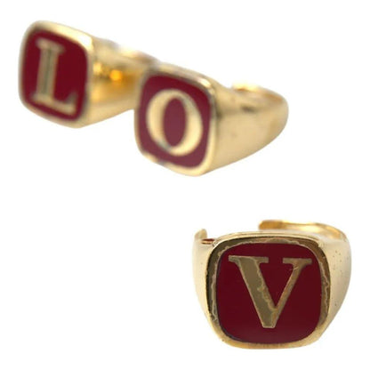 Dolce & Gabbana Gold Brass LOVE Enamel Set of 3 Ring Ring