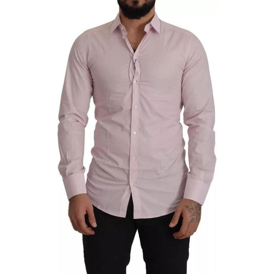 Dolce & Gabbana Light Pink Cotton Dress Formal Men GOLD Shirt TSH82969-39