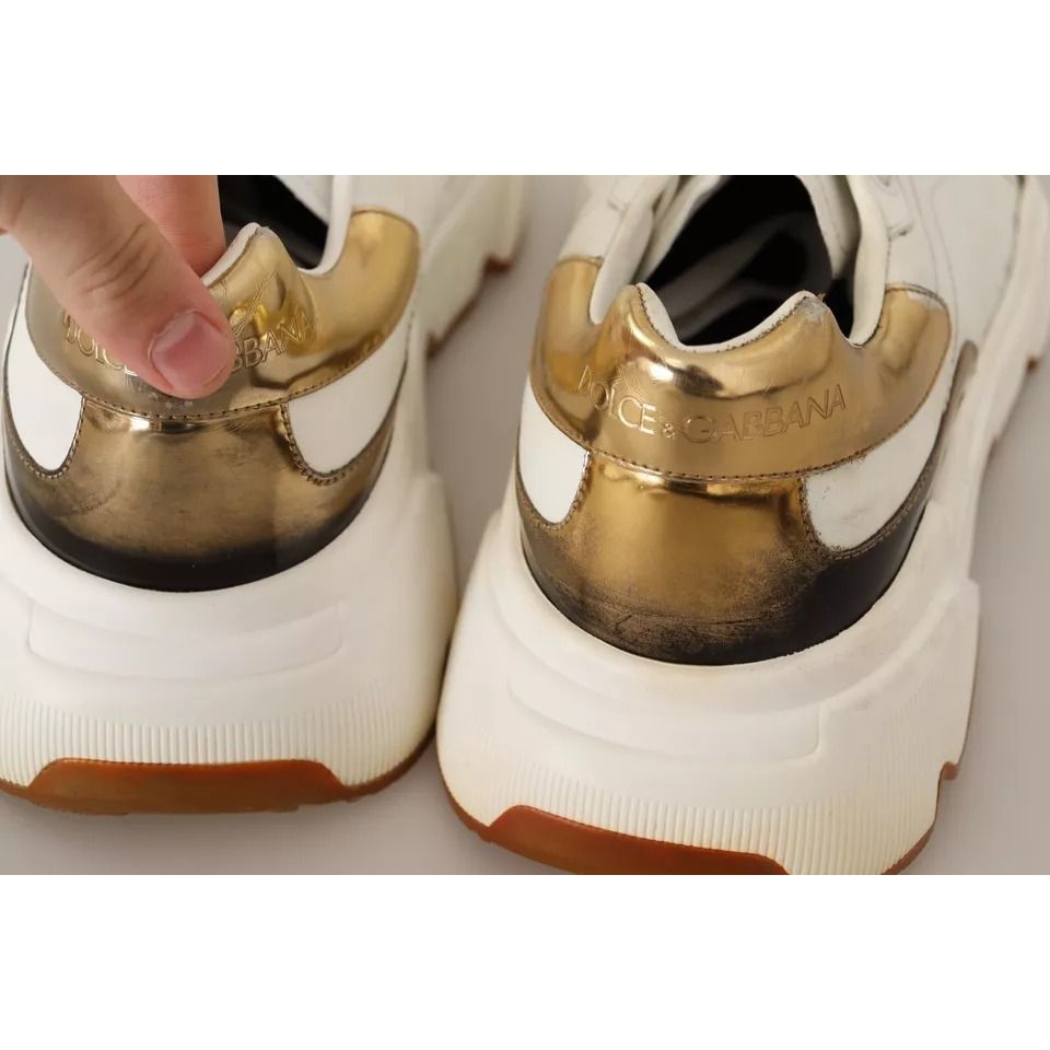 Dolce & Gabbana White Gold Leather Sport DAYMASTER Sneakers Shoes