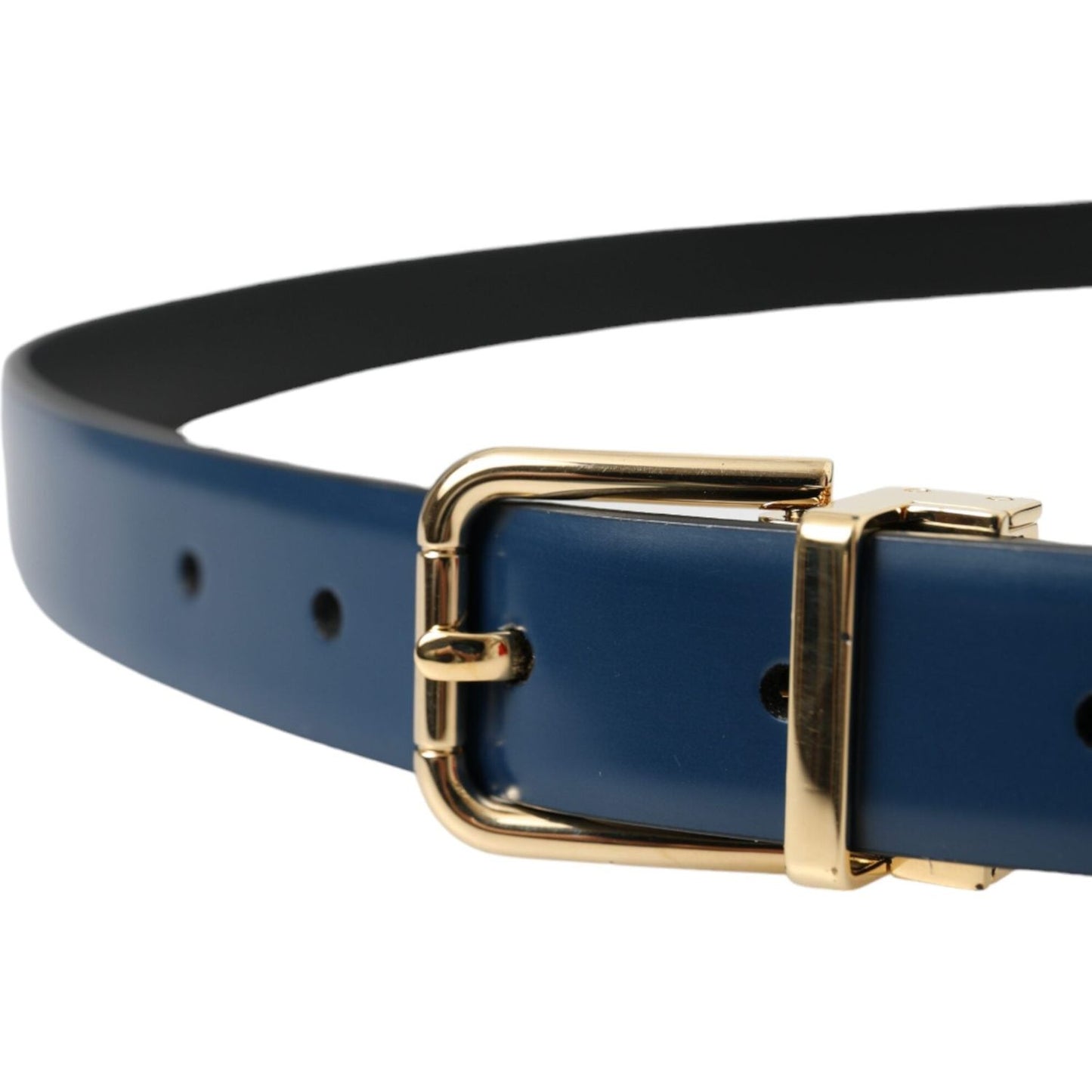 Dolce & Gabbana Blue Calf Leather Gold Metal Buckle Belt Men