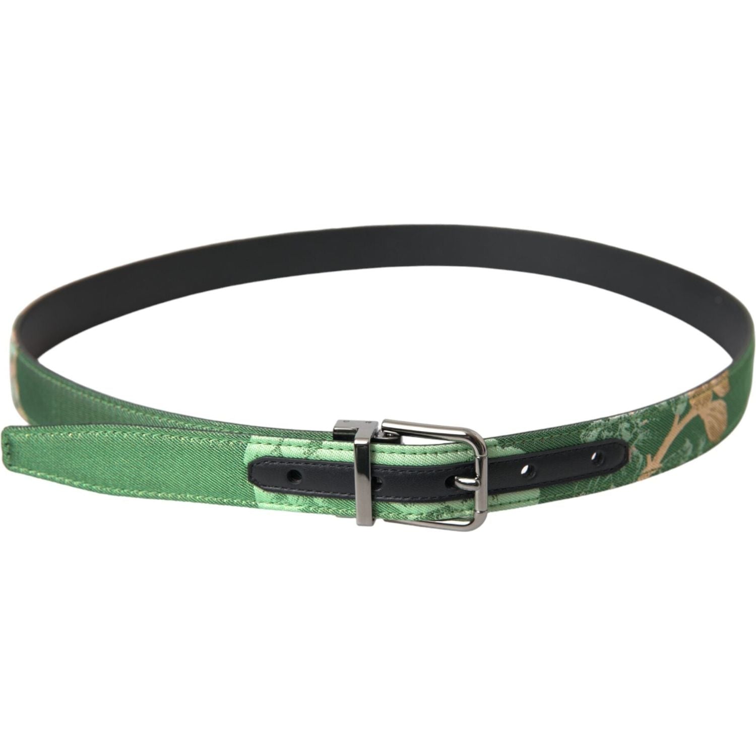 Dolce & Gabbana Green Leather Jacquard Silver Metal Buckle Belt