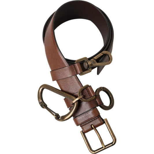 Dolce & Gabbana Brown Calf Leather Gold Metal Buckle Belt Men BEL9213-90