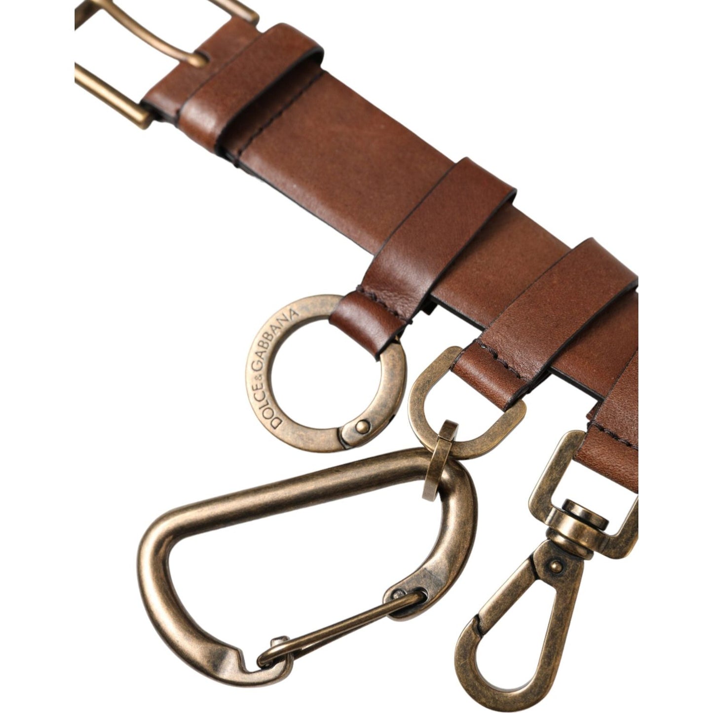 Dolce & Gabbana Brown Calf Leather Gold Metal Buckle Belt Men