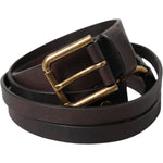 Dolce & Gabbana Dark Brown Leather Gold Metal Buckle Women Belt BEL9189-85