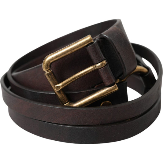 Dolce & Gabbana Dark Brown Leather Gold Metal Buckle Women Belt BEL9189-85
