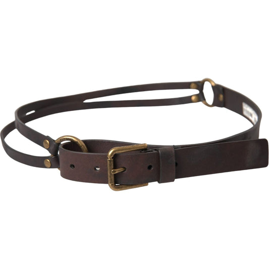 Dolce & Gabbana Dark Brown Leather Gold Metal Buckle Women Belt BEL9189-85