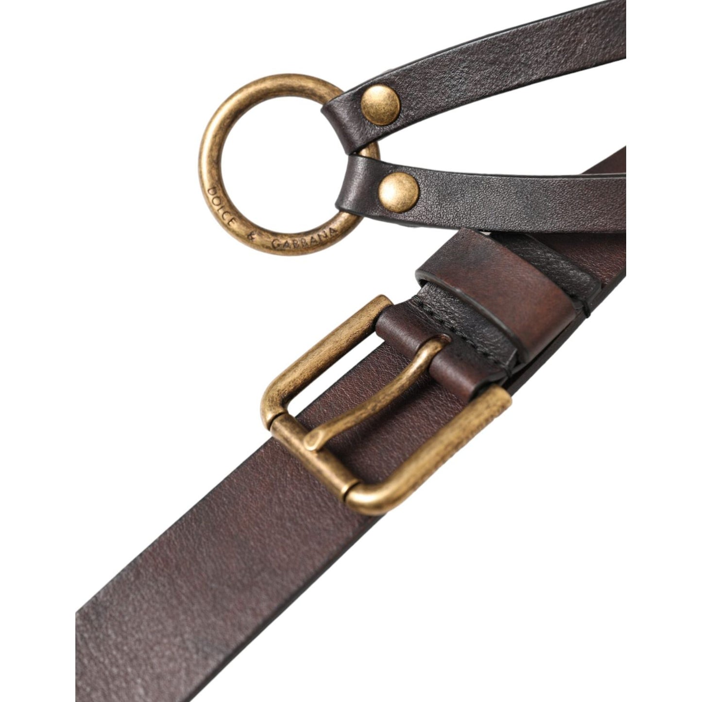 Dolce & Gabbana Dark Brown Leather Gold Metal Buckle Women Belt BEL9189-85