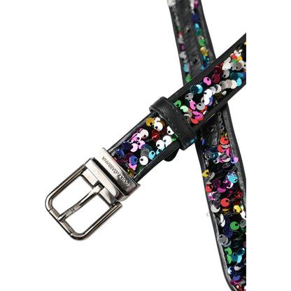 Dolce & Gabbana Black Sequined Silver Metal Buckle Women Belt