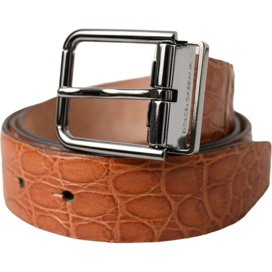 Dolce & Gabbana Brown Exotic Leather Silver Metal Buckle Belt BEL9209-90