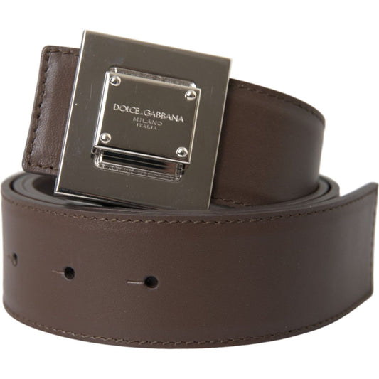 Dolce & Gabbana Brown Calf Leather Square Metal Buckle Belt WMB469-80