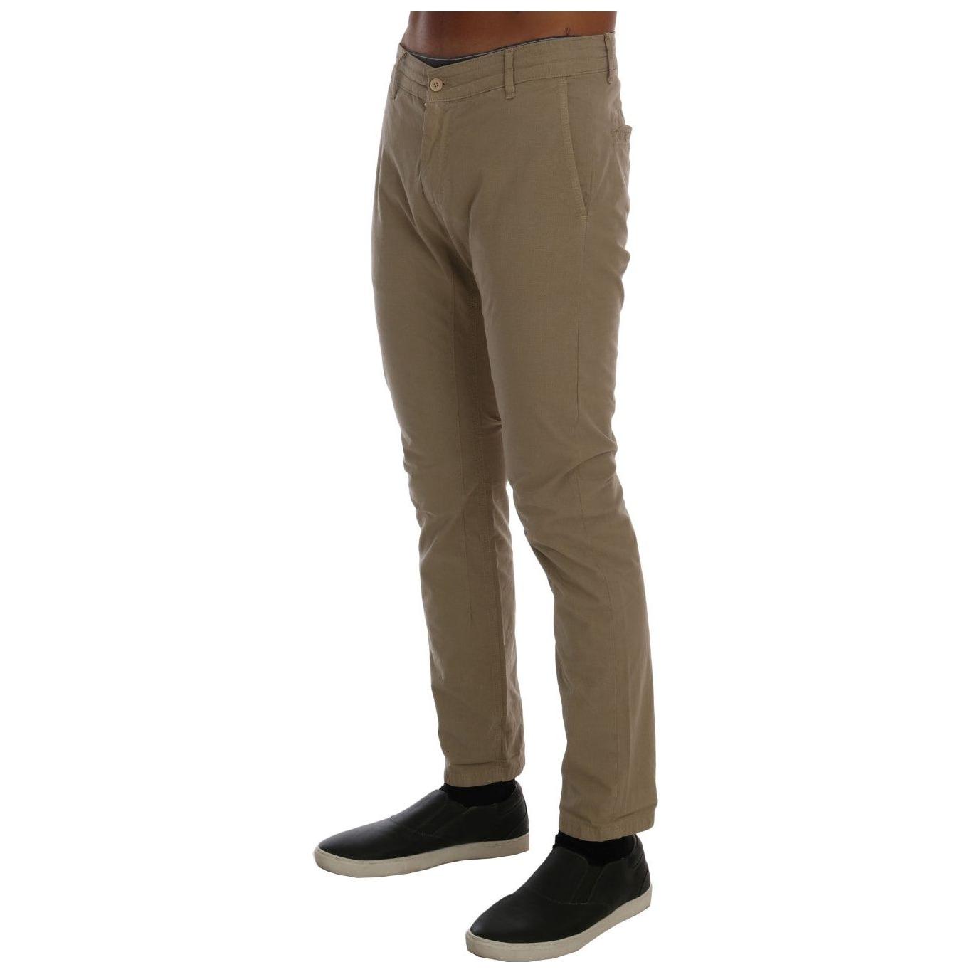 Daniele Alessandrini Beige Cotton Stretch Slim Fit Chinos Jeans & Pants