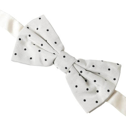 Dolce & Gabbana White Black Polka Dot Polyester Bow Tie Men