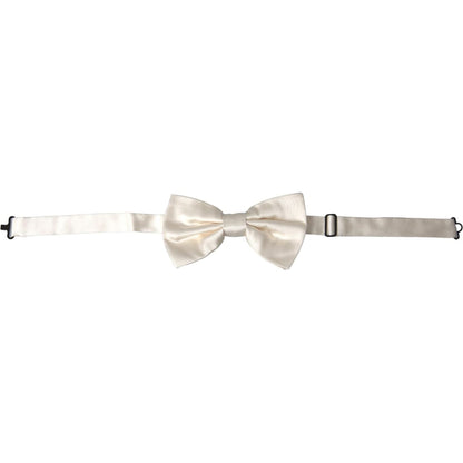 Dolce & Gabbana Off White Silk Adjustable Neck Men Bow Tie