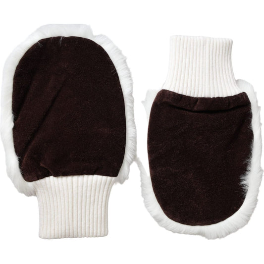 Dolce & Gabbana White Acrylic Knitted Fur Wrist Mitten Gloves LB30135