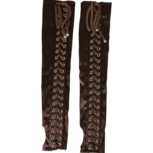 Dolce & Gabbana Brown Acetate Lace Up Fingerless Gloves LB30139-7.5
