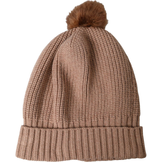Dolce & Gabbana Brown Solid Knitted Fur Ball Winter Beanie Hat HAT9513-S