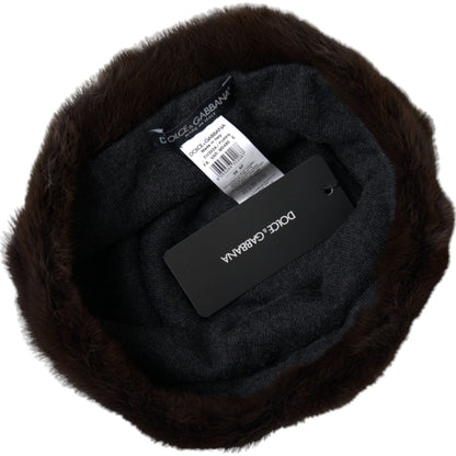 Dolce & Gabbana Brown Weasel Fur Womens Cashmere Hat Beanie