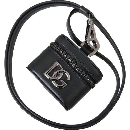 Dolce & Gabbana Black DG Logo Leather Silver Metal Airpods Case SMY10262