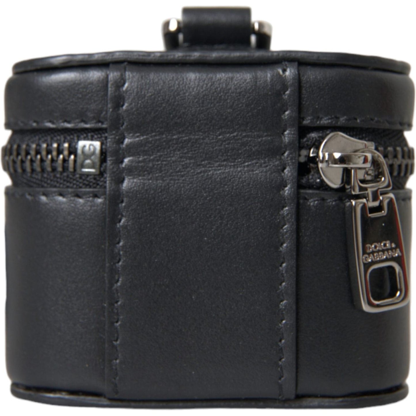 Dolce & Gabbana Black DG Logo Leather Silver Metal Airpods Case SMY10262