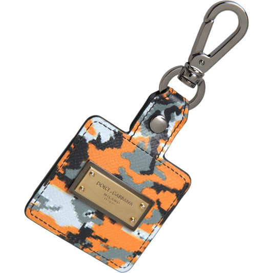 Dolce & Gabbana Multicolor Camouflage Print Leather Logo Metal Airpods Case SMY10264
